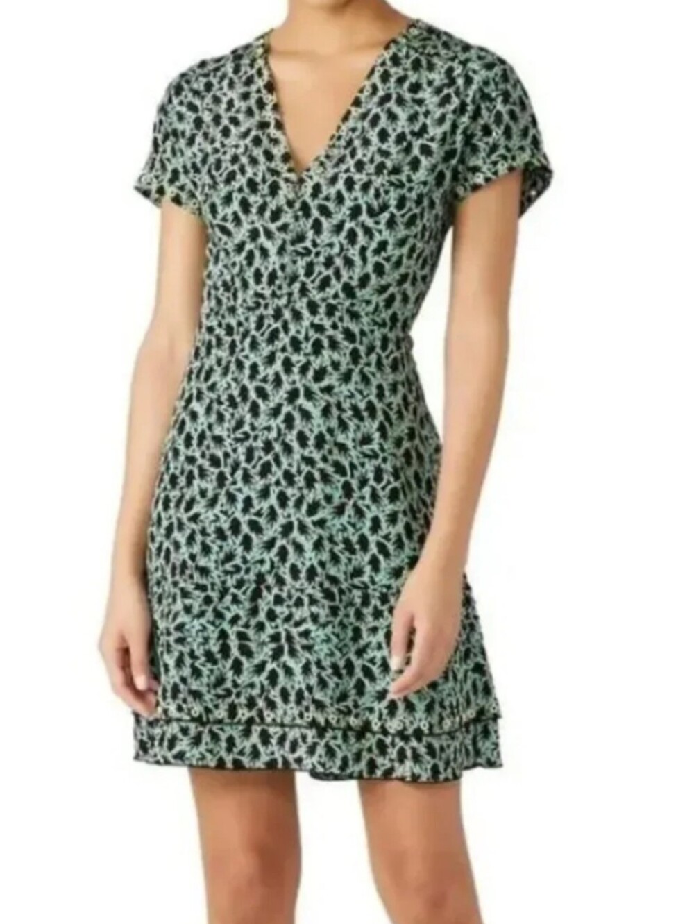 Derek Lam 10 Crosby Grommet V-neck Abstract Leaf Print Dress